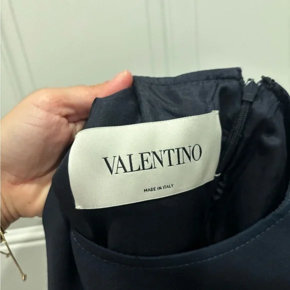Valentino Wool silk blend Navy Short Sleeve Dress with Pockets